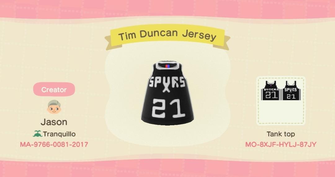Animal Crossing Design Code: MO-8XJF-HYLJ-97JY Tim Duncan Jersey
