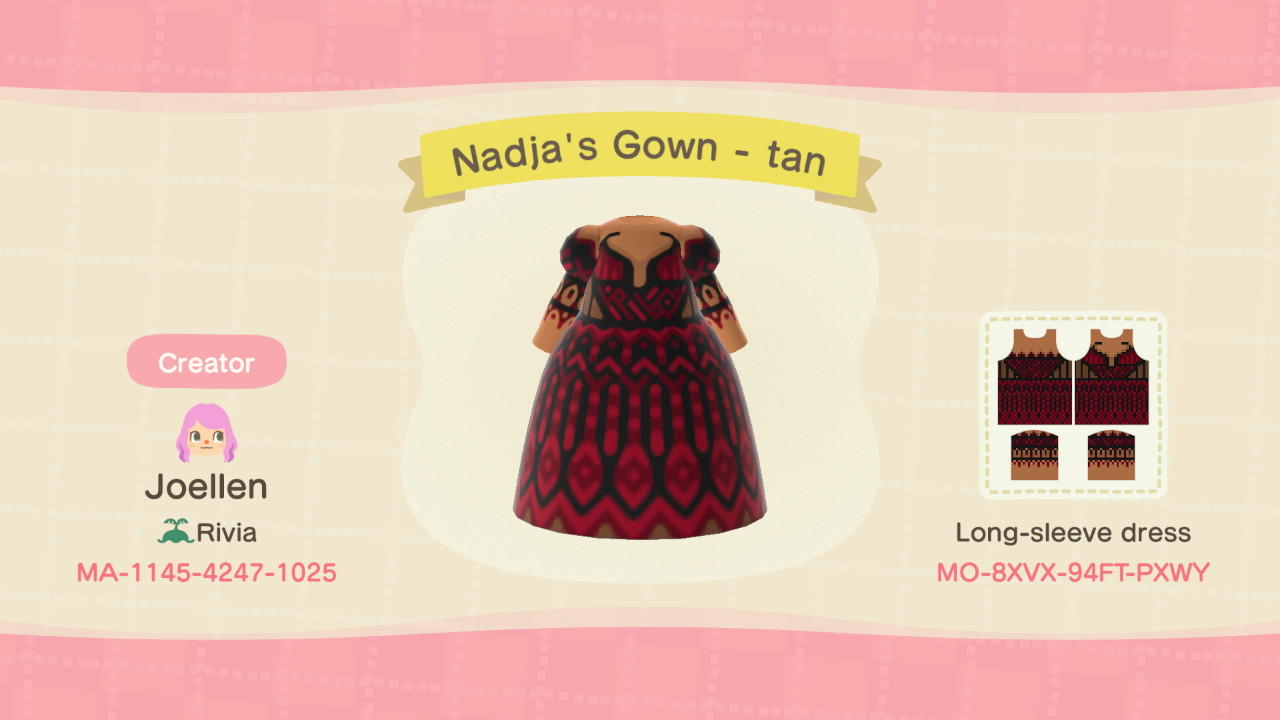 Animal Crossing Design Code: MO-8XVX-94FT-PXWY Nadja's Gown