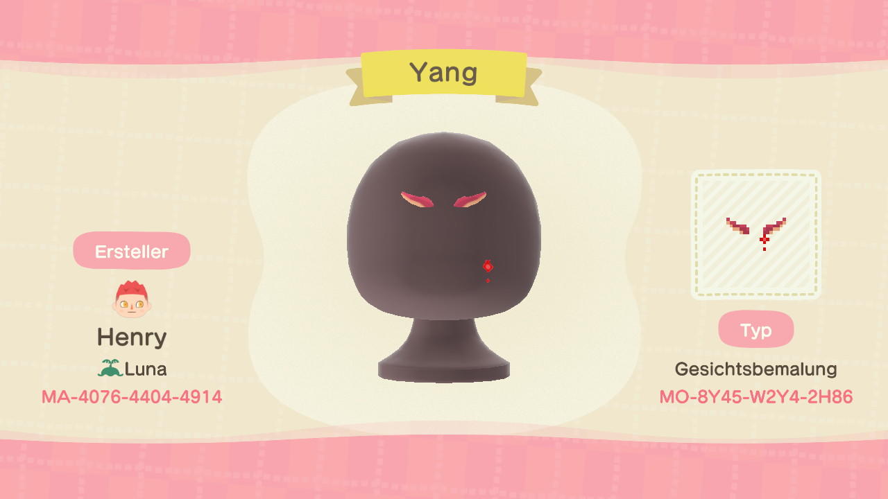 Animal Crossing Design Code: MO-8Y45-W2Y4-2H86 Yang