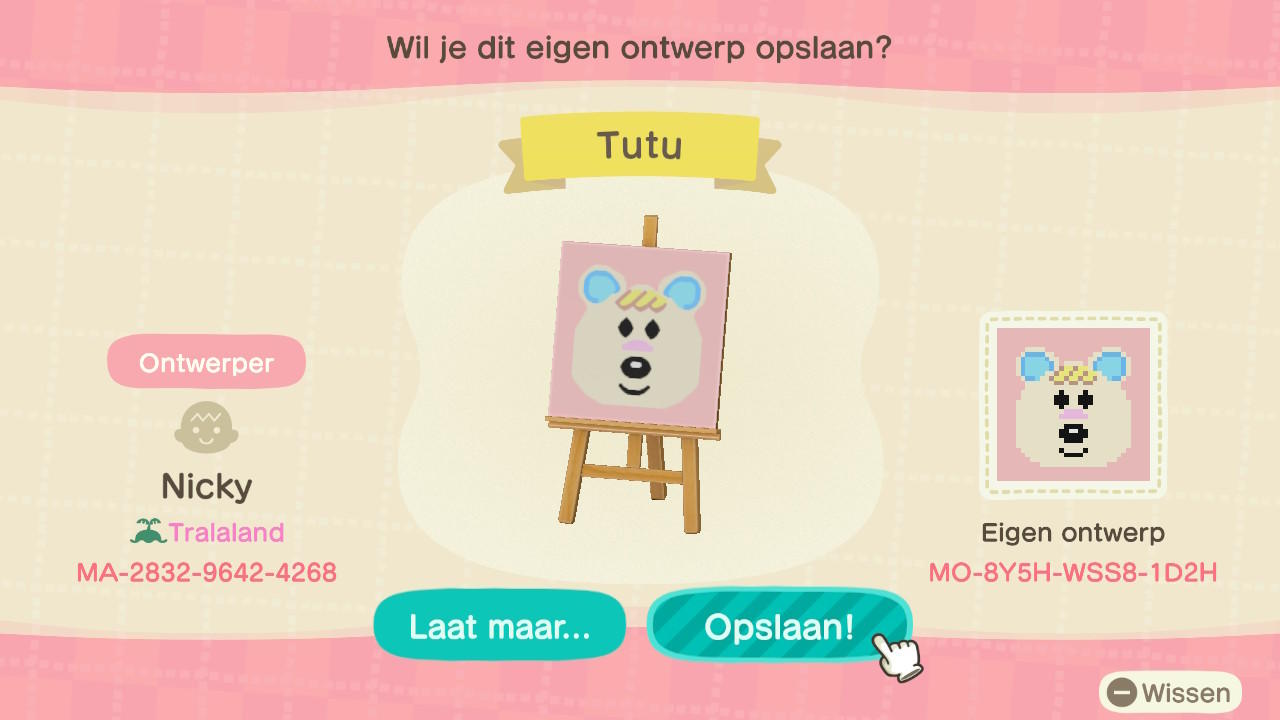 Animal Crossing Design Code: MO-8Y5H-WSS8-1D2H Tutu