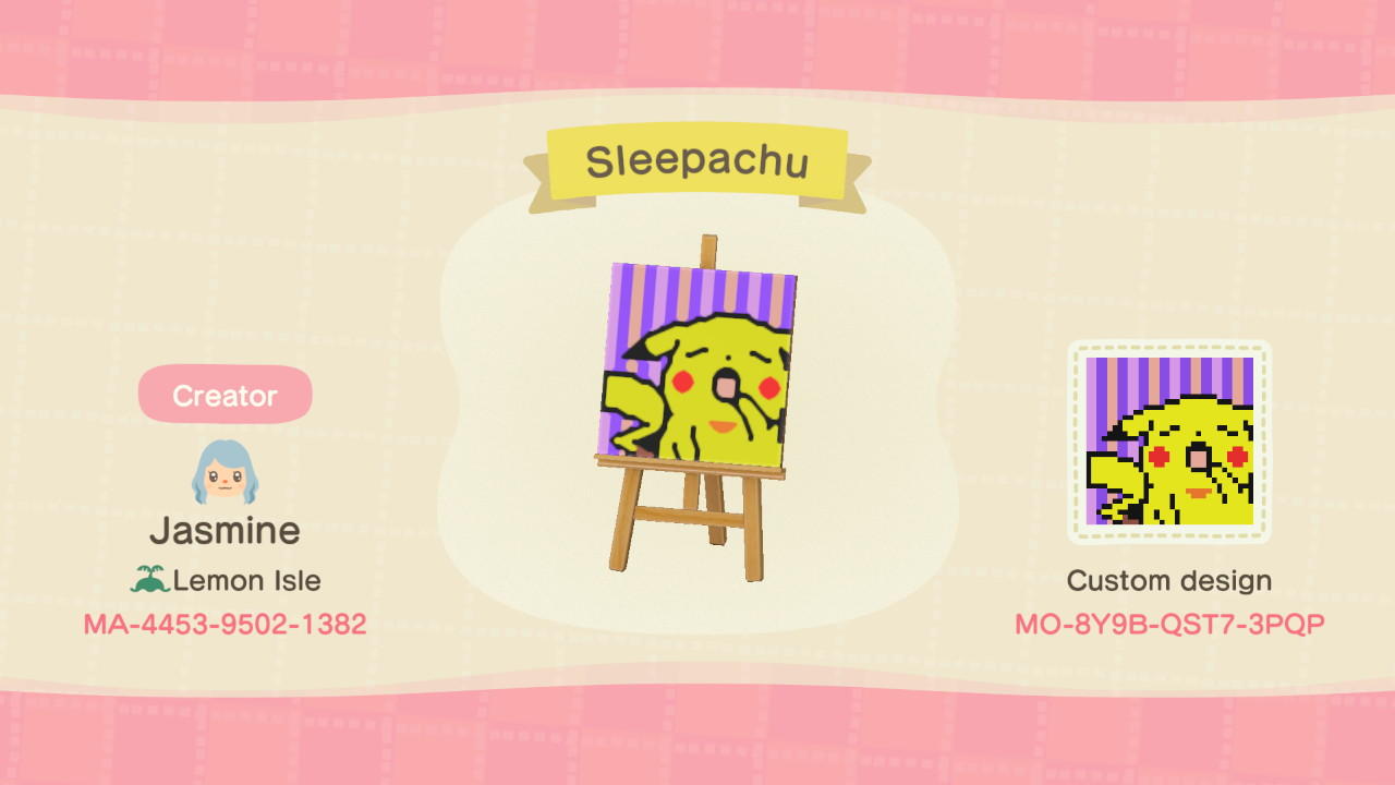 Animal Crossing Design Code: MO-8Y9B-QST7-30QP Sleepachu