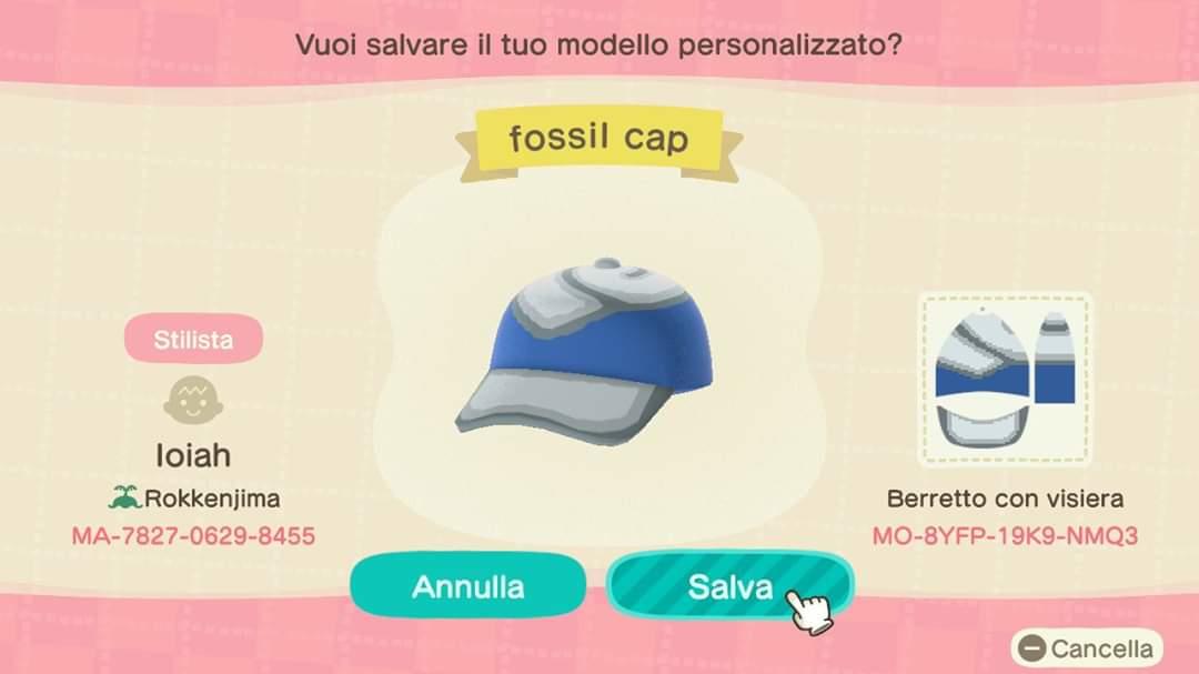 Animal Crossing Design Code: MO-8YFP-19K9-NMQ3 Fossil cap