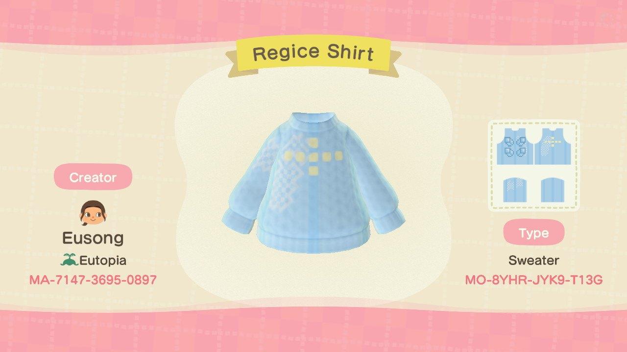 Animal Crossing Design Code: MO-8YHR-JYK9-T13G Regice Shirt