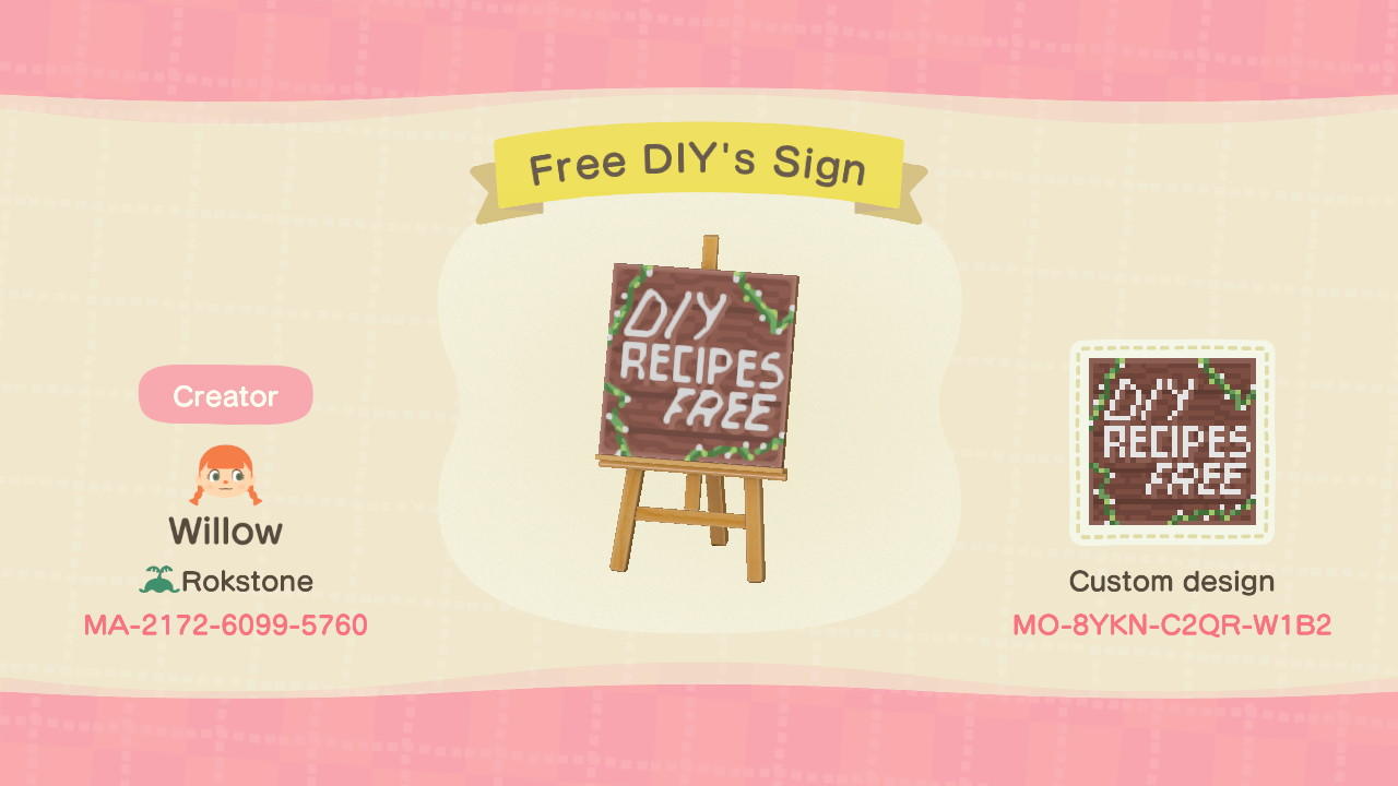 Animal Crossing Design Code: MO-8YKN-C2QR-W1B2 Free DIY&#39;s Sign