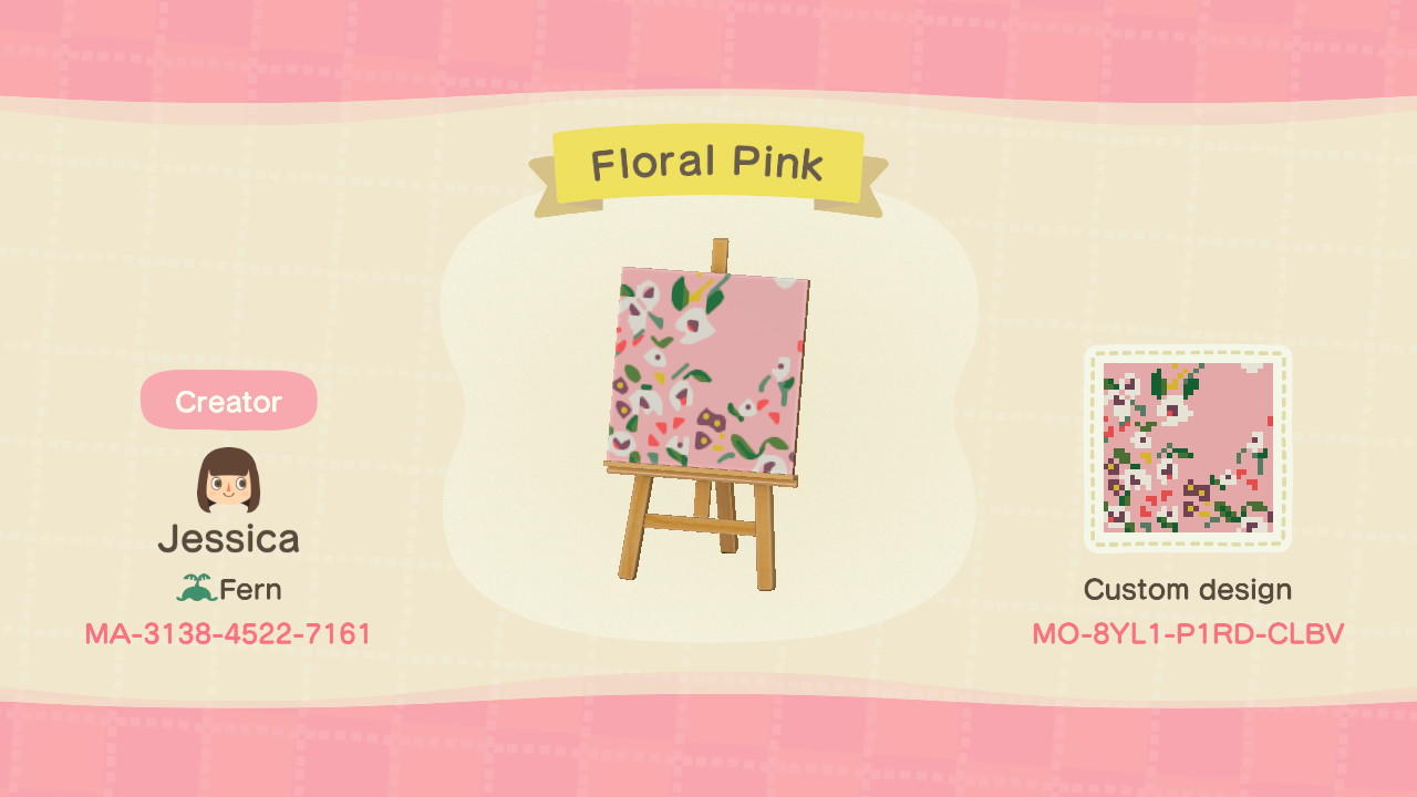 Animal Crossing Design Code: MO-8YL1-P1RD-CLBV Floral Pink
