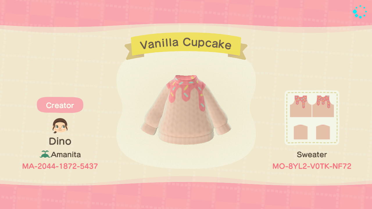 Animal Crossing Design Code: MO-8YL2-V0TK-NF72 Vanilla Cupcake