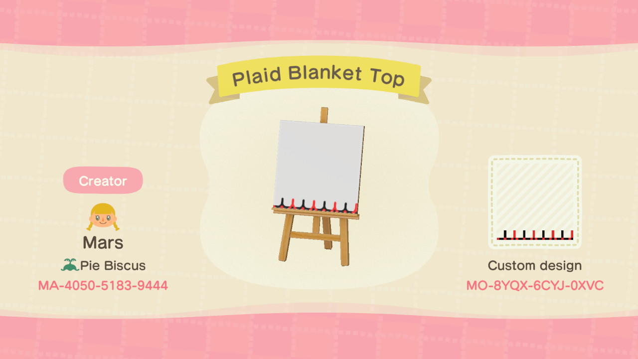 Animal Crossing Design Code: MO-8YQX-6CYJ-0XVC Plaid Blanket Top