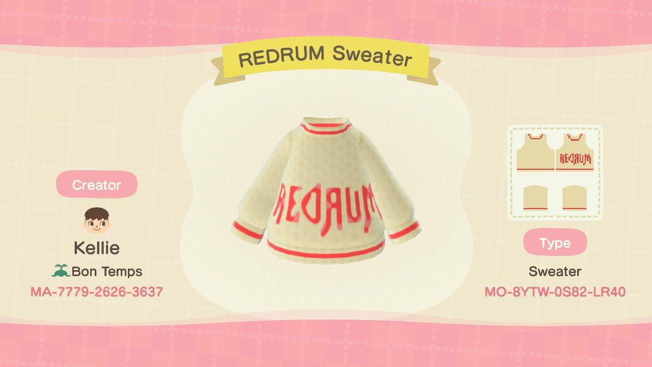 Animal Crossing Design Code: MO-8YTW-0S82-LR40 REDRUM Sweater