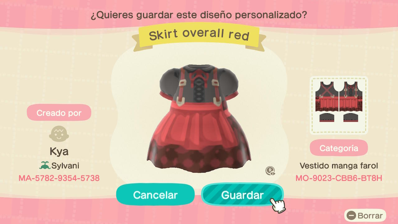 Animal Crossing Design Code: MO-9023-CBB6-BT8H Skirt overall red