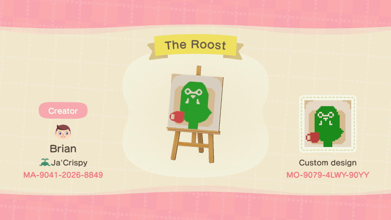 Animal Crossing Design Code: MO-9079-4LWY-90YY The Roost Logo