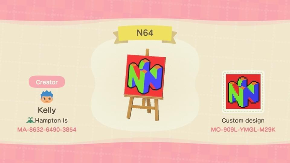 Animal Crossing Design Code: MO-909L-YMGL-M29K N64