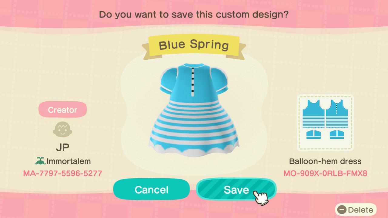 Animal Crossing Design Code: MO-909X-0RLB-FMX8 Blue Spring