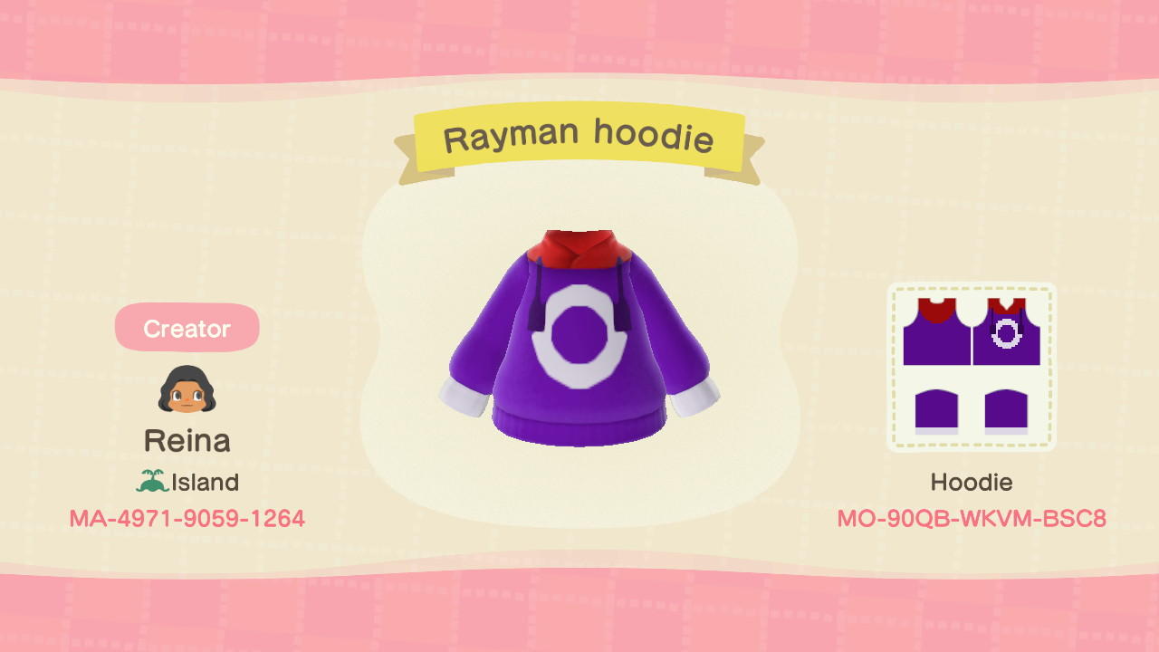 Animal Crossing Design Code: MO-90QB-WKVM-BSC8 Rayman hoodie