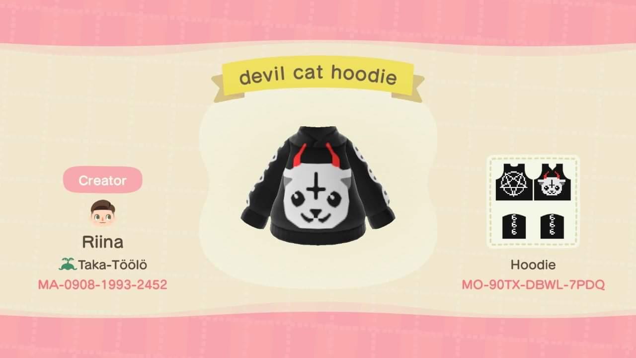 Animal Crossing Design Code: MO-90TX-DBWL-7PDQ devil cat hoodie