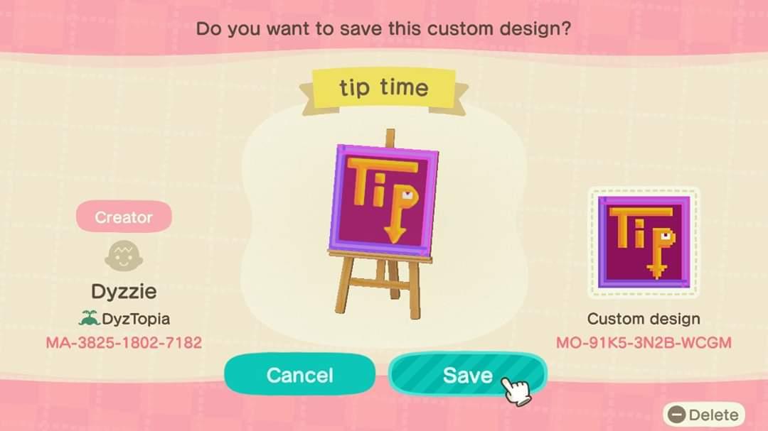 Animal Crossing Design Code: MO-91K5-3N2B-WCGM Tip Time