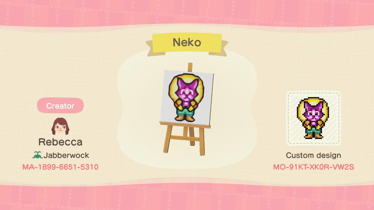 Animal Crossing Design Code: MO-91KT-XK0R-VW2S Secret of Mana Neko