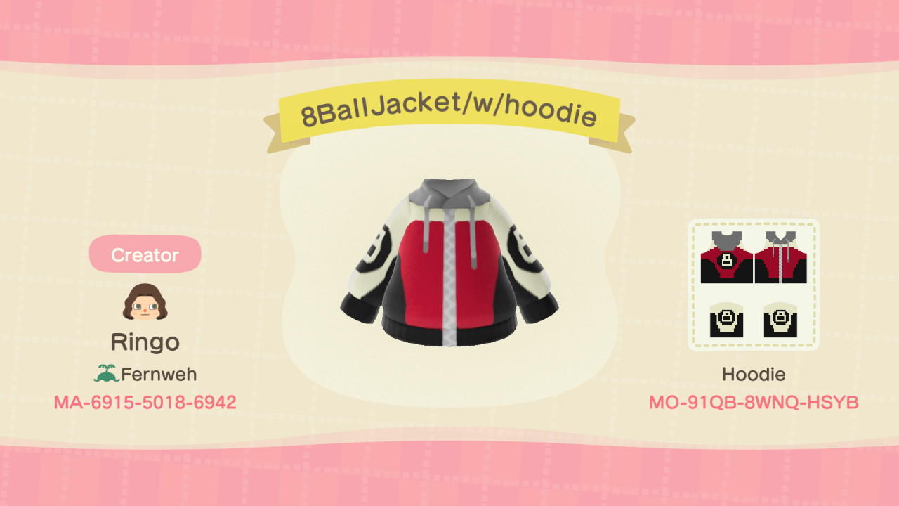 Animal Crossing Design Code: MO-91QB-8WNQ-HSYB 8BallJacket/w/hoodie