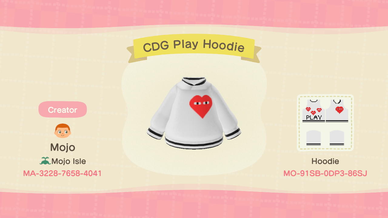 Animal Crossing Design Code: MO-91SB-0DP3-86SJ CDG Play Hoodie