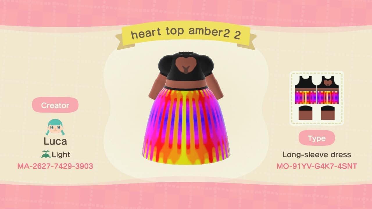 Animal Crossing Design Code: MO-91YV-G4K7-4SNT Heart top Amber 2-2