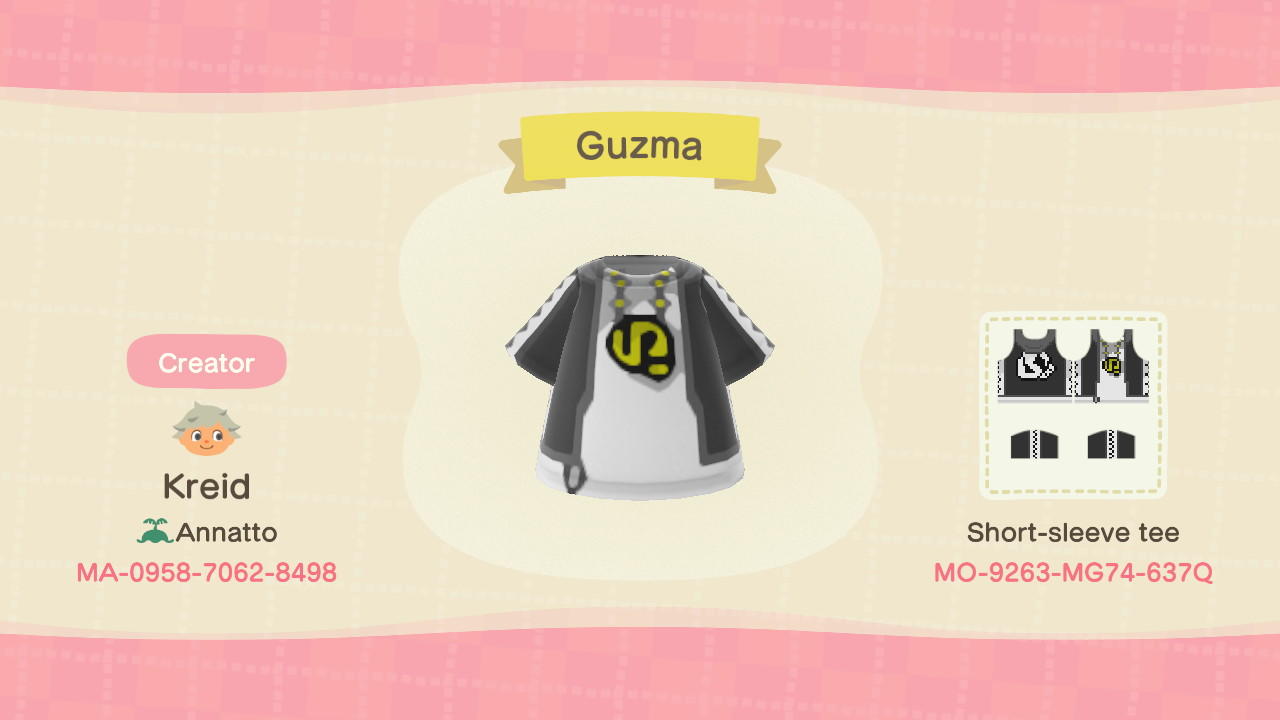 Animal Crossing Design Code: MO-9263-MG74-637Q Guzma