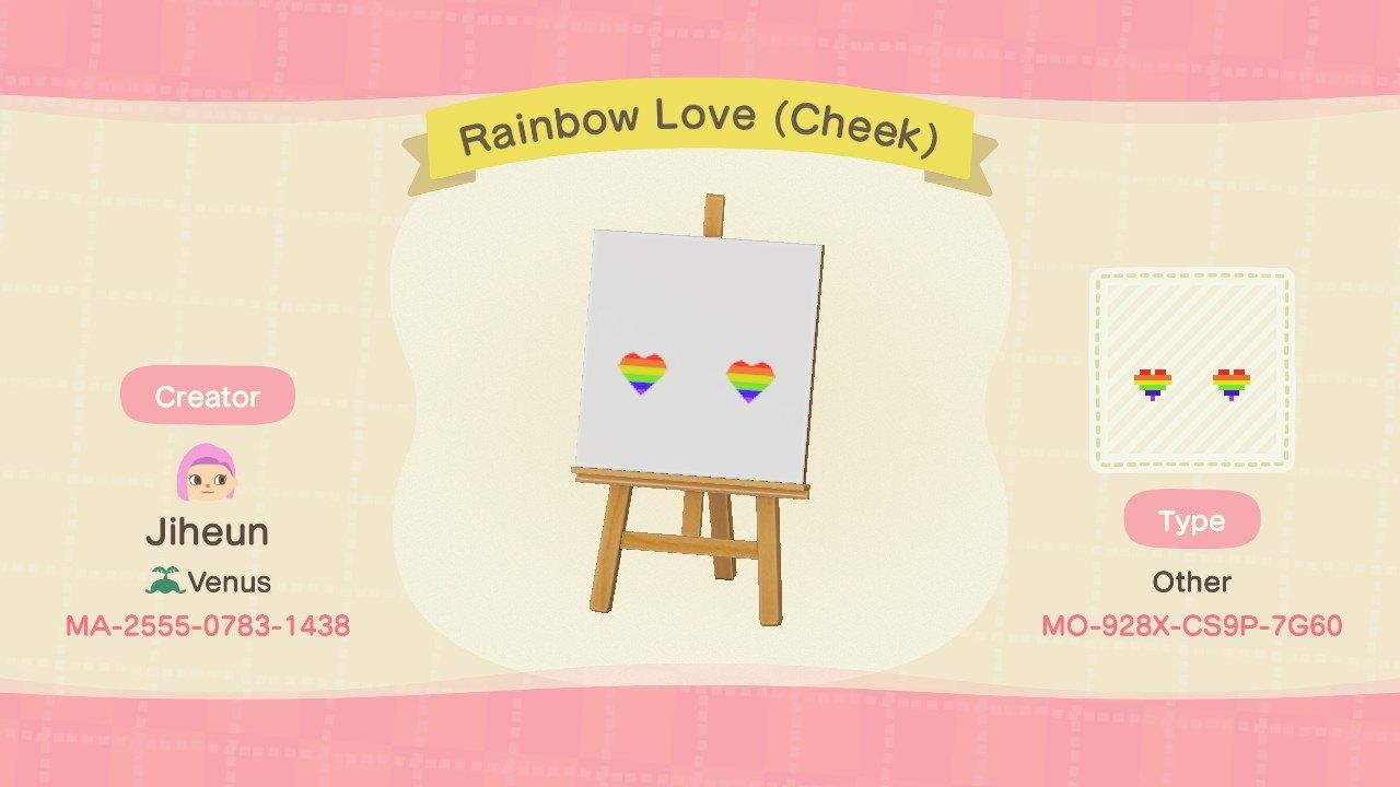 Animal Crossing Design Code: MO-928X-CS9P-7G60 Rainbow Love (Cheek)