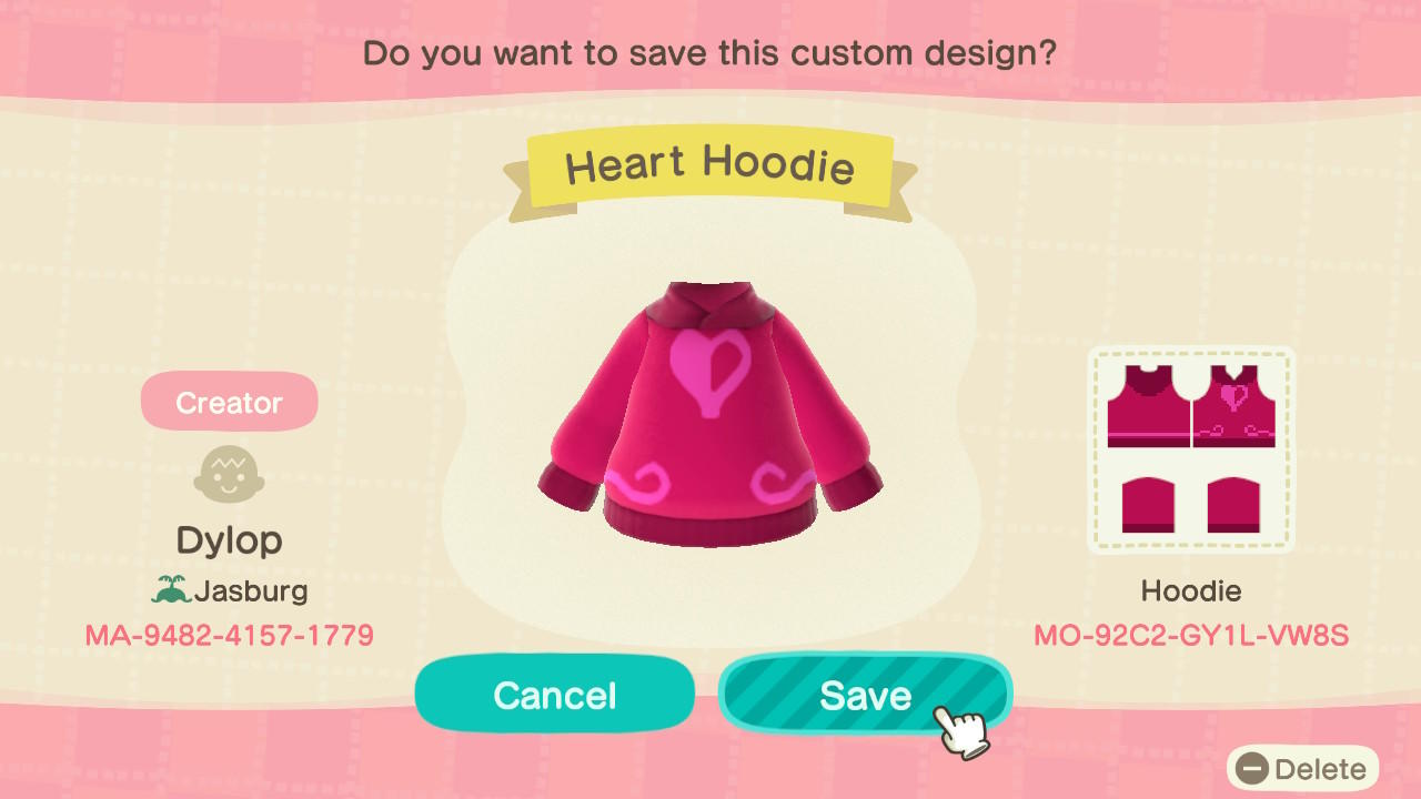 Animal Crossing Design Code: MO-92C2-GY1L-VW8S Homestuck Heart