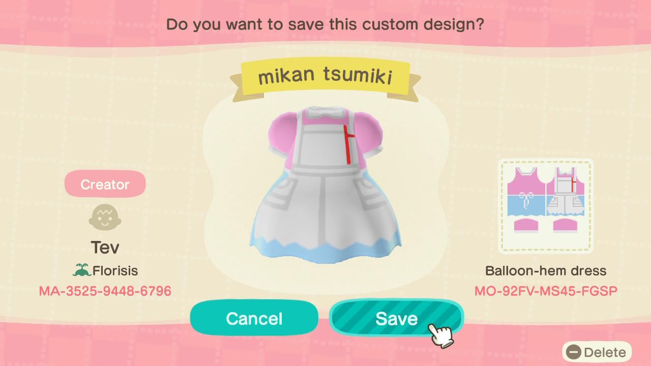 Animal Crossing Design Code: MO-92FV-MS45-FGSP mikan tsumiki