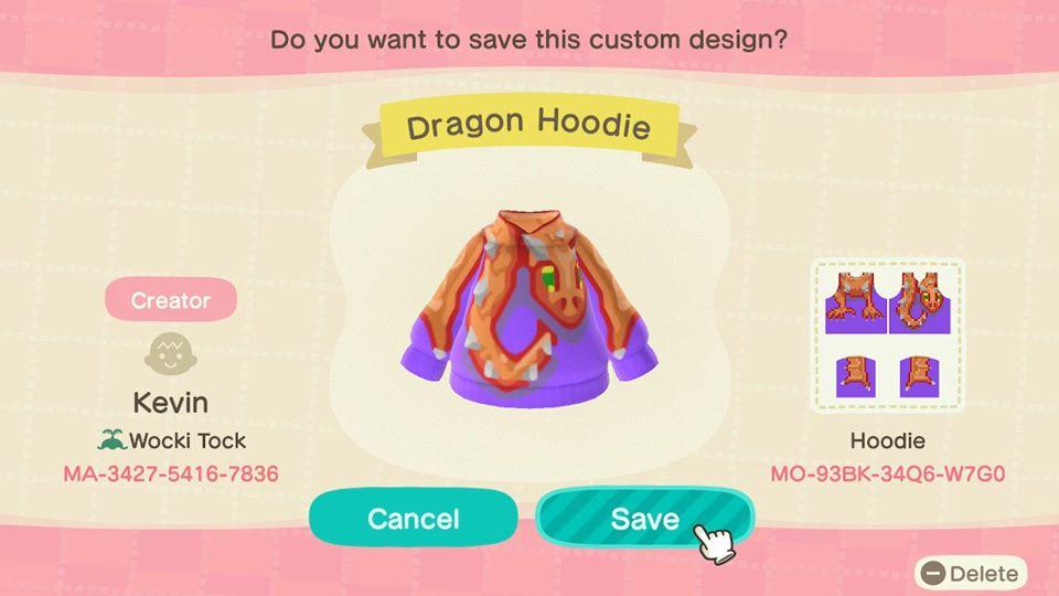 Animal Crossing Design Code: MO-93BK-34Q6-W7G0 Dragon hoodie
