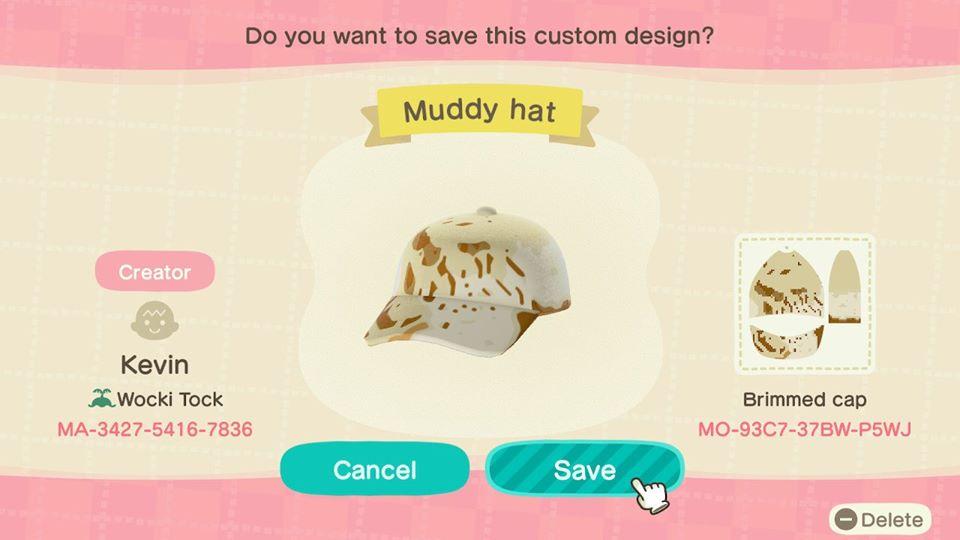 Animal Crossing Design Code: MO-93C7-37BW-P5WJ Muddy Hat