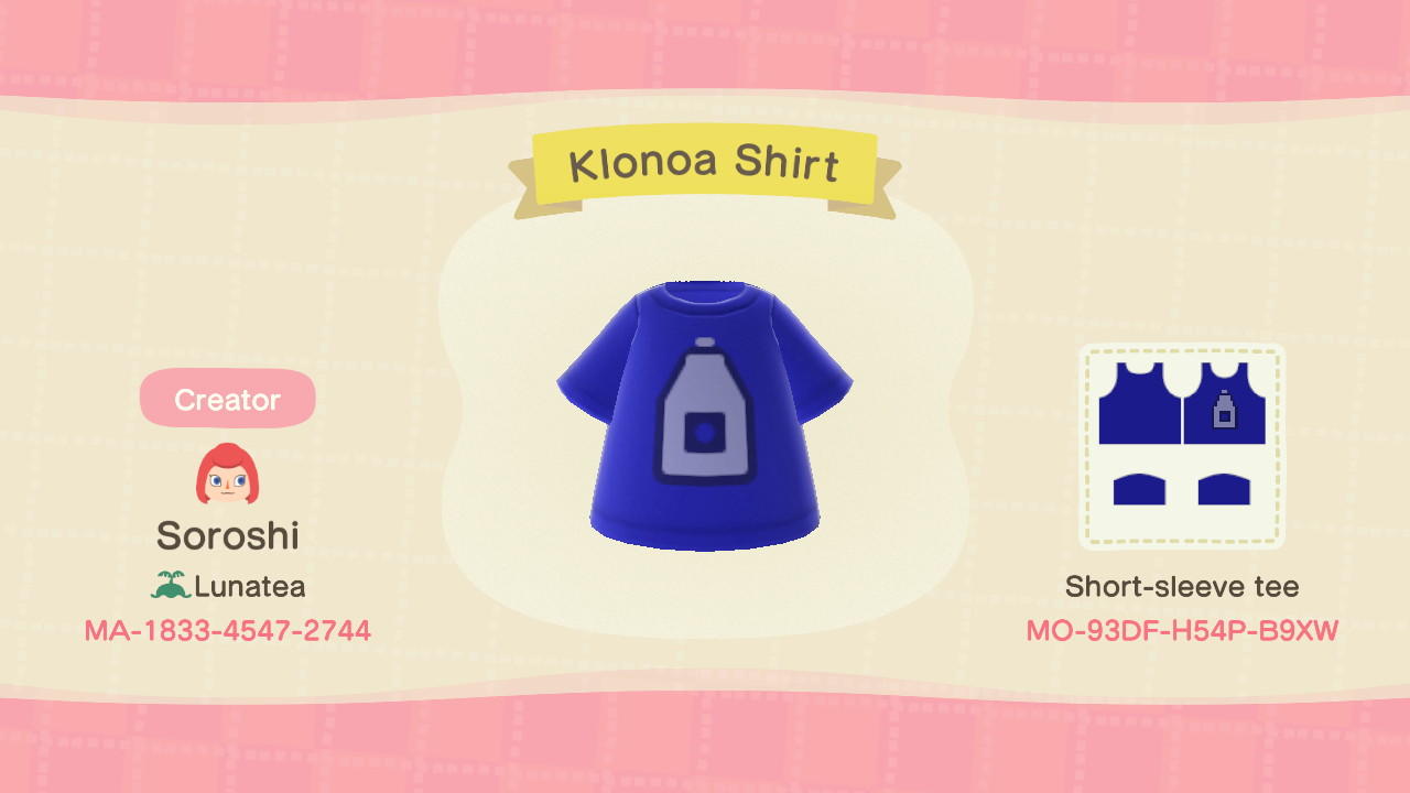 Animal Crossing Design Code: MO-93DF-H54P-B9XW Klonoa Shirt