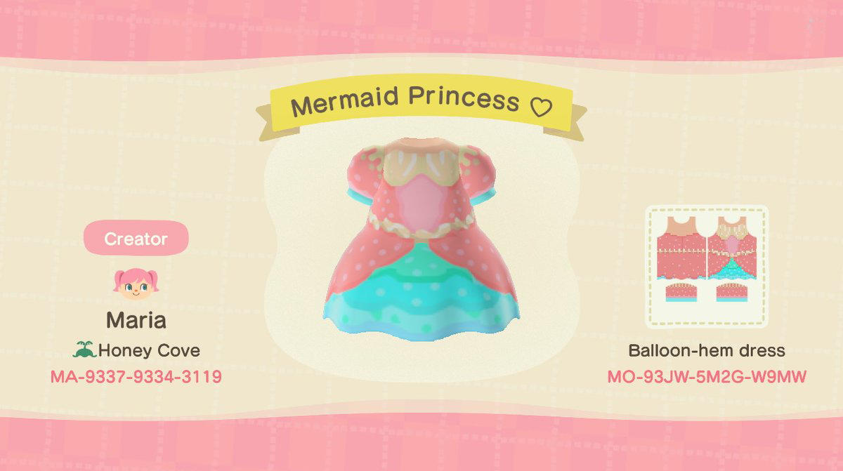 Animal Crossing Design Code: MO-93JW-5M2G-W9MW Mermaid Princess ♡