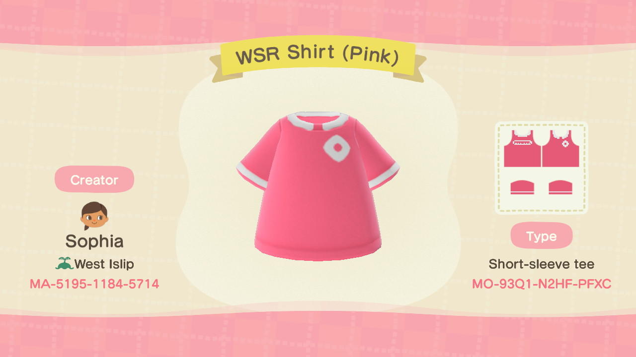 Animal Crossing Design Code: MO-93Q1-N2HF-PFXC WSR Shirt (Pink)