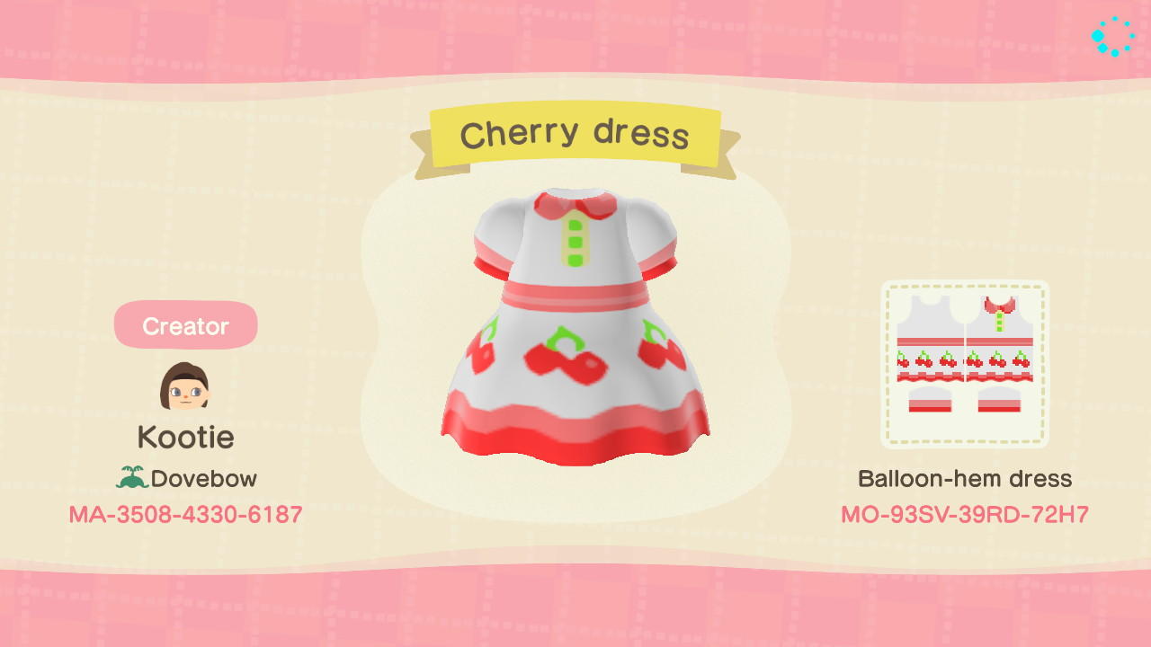Animal Crossing Design Code: MO-93SV-39RD-72H7 Cherry Dress