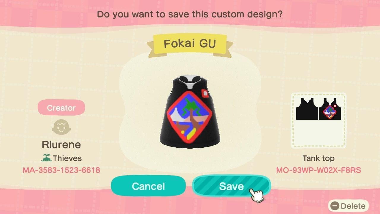 Animal Crossing Design Code: MO-93WP-W02X-F8RS Fokai Guam Tank