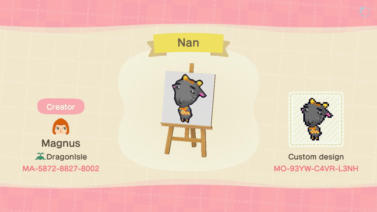 Animal Crossing Design Code: MO-93YW-C4VR-L3NH Nan Signpost