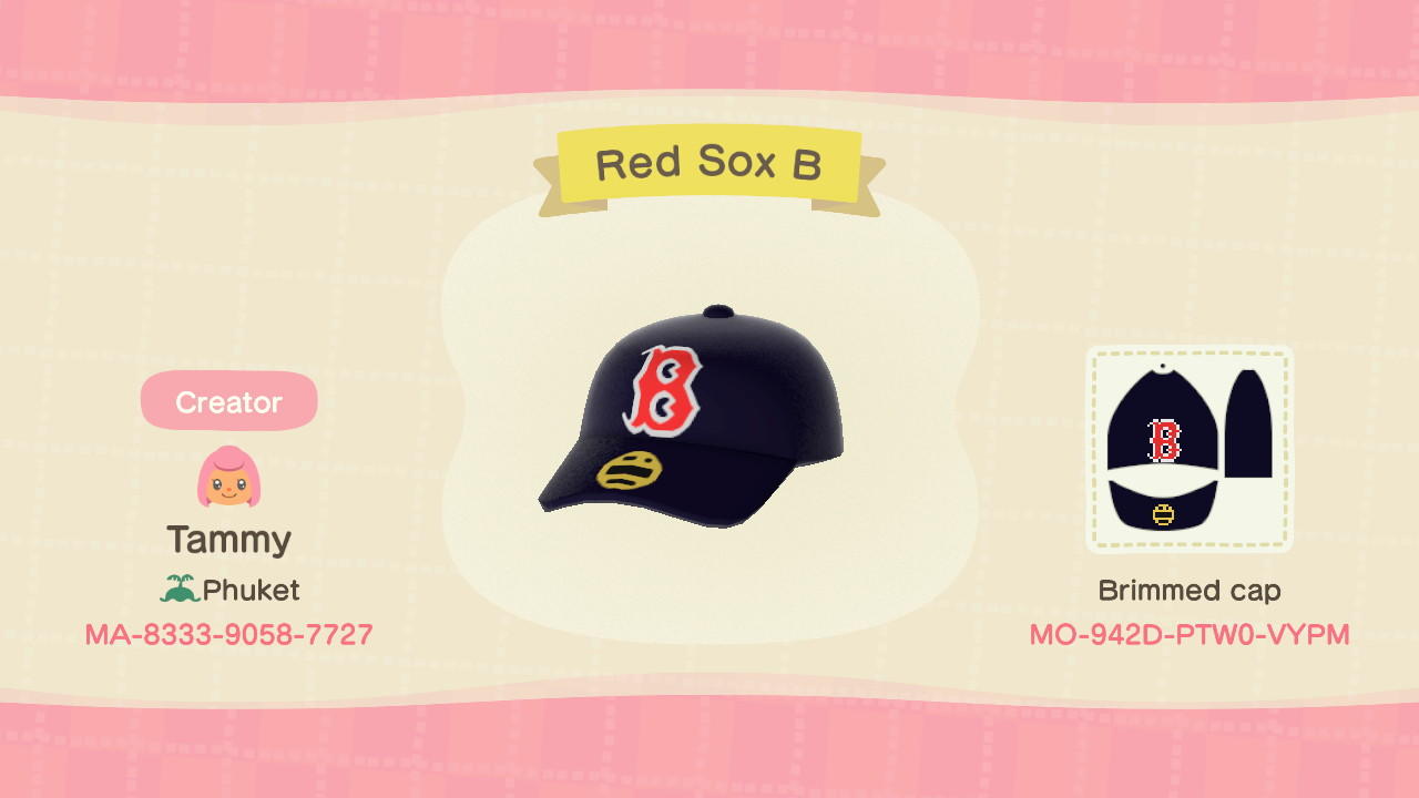 Animal Crossing Design Code: MO-942D-PTW0-VYPM Red Sox B
