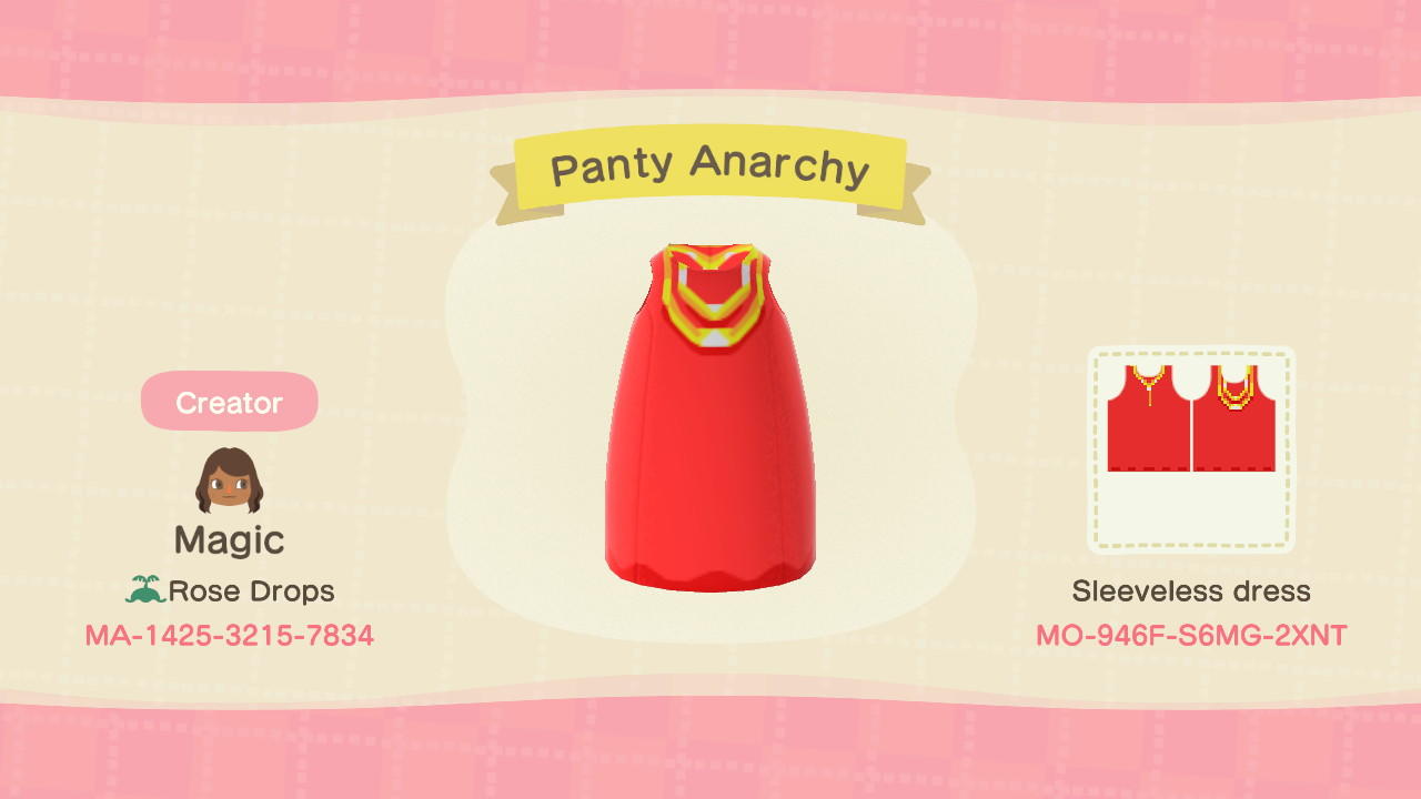 Animal Crossing Design Code: MO-946F-S6MG-2XNT PASWG: Panty
