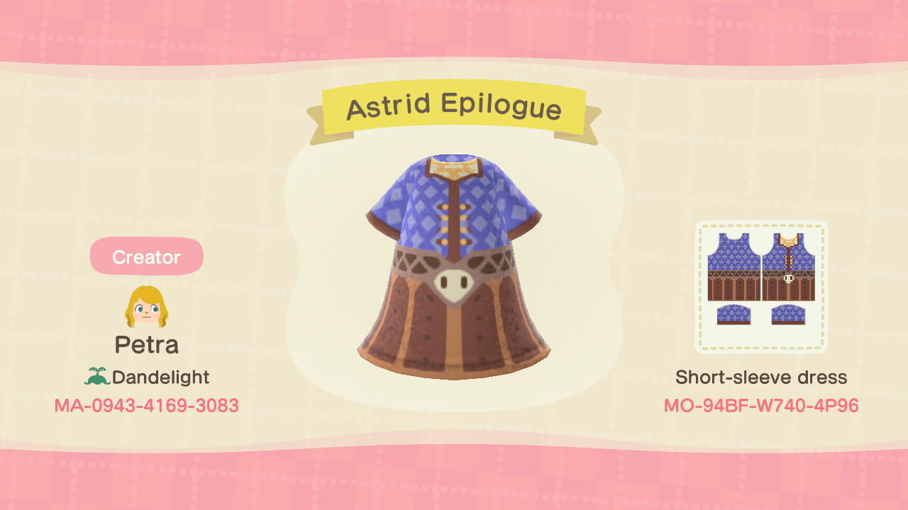 Animal Crossing Design Code: MO-94BF-W740-4P96 Astrid Epilogue