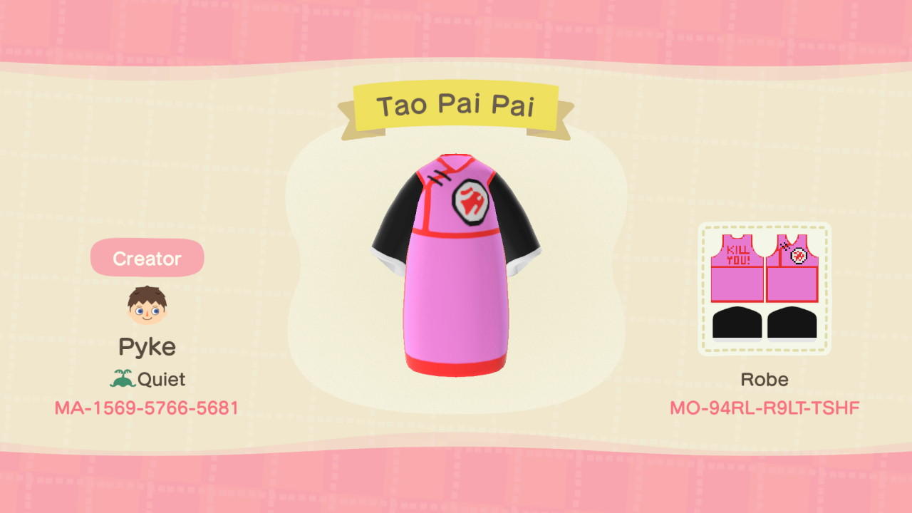 Animal Crossing Design Code: MO-94RL-R9LT-TSHF Tao Pai Pai