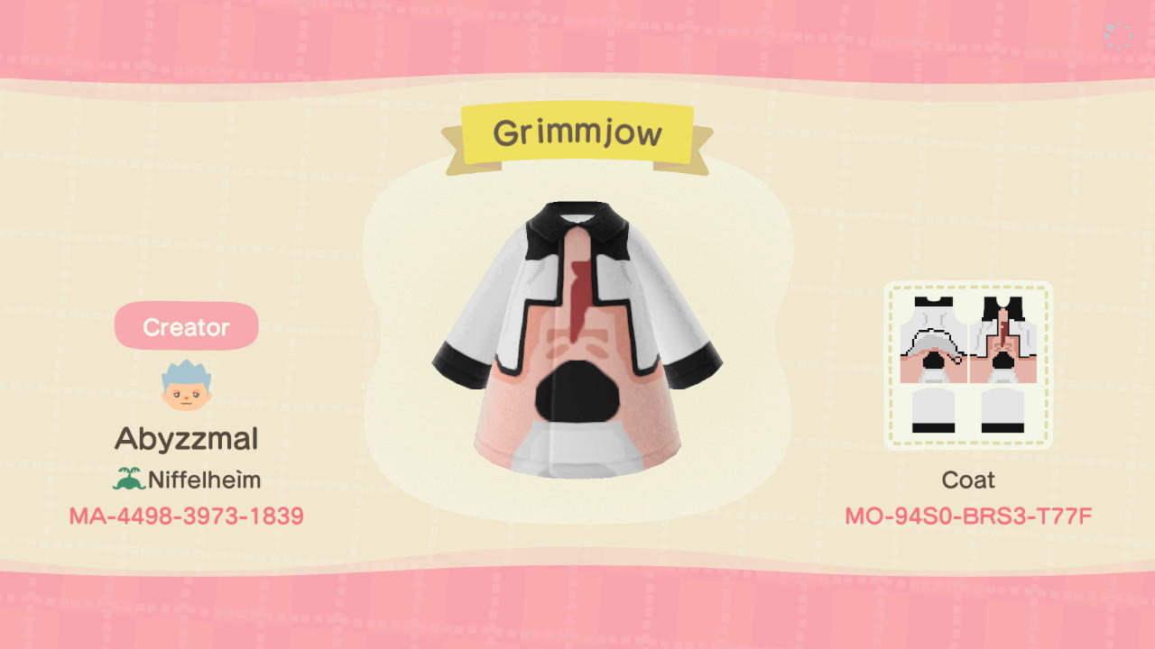 Animal Crossing Design Code: MO-94S0-BRS3-T77F Grimmjow