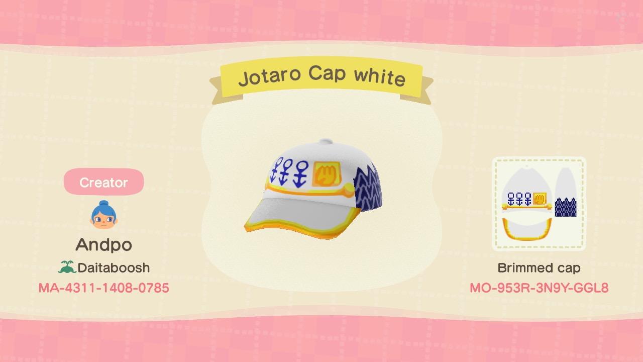 Animal Crossing Design Code: MO-953R-3N9Y-GGL8 Jotaro Cap White