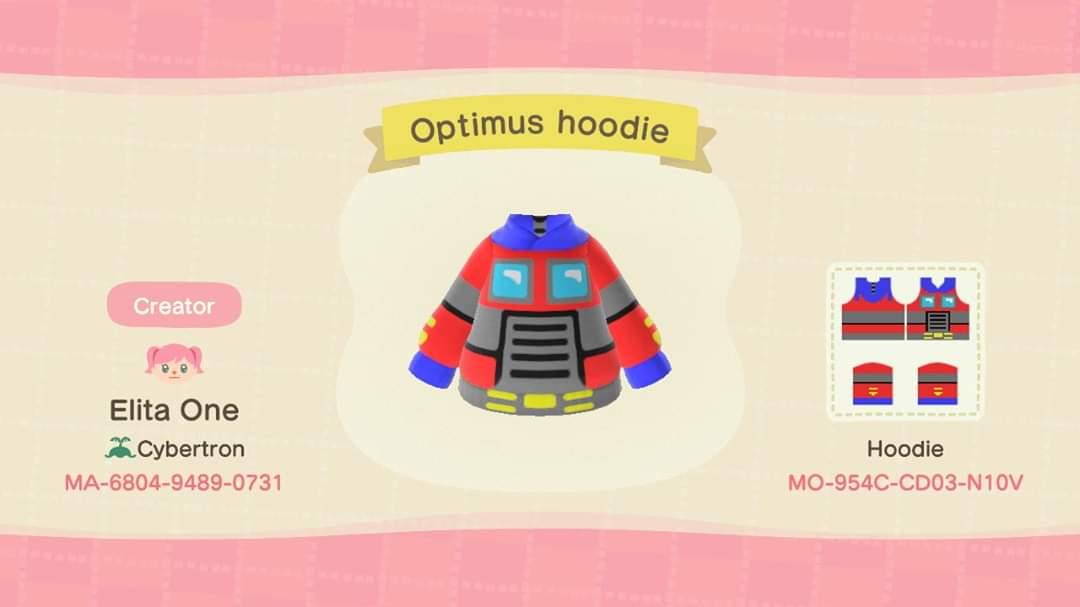 Animal Crossing Design Code: MO-954C-CD03-N10V Optimus hoodie