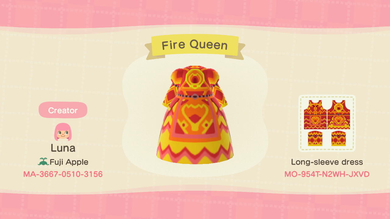Animal Crossing Design Code: MO-954T-N2WH-JXVD Fire Queen