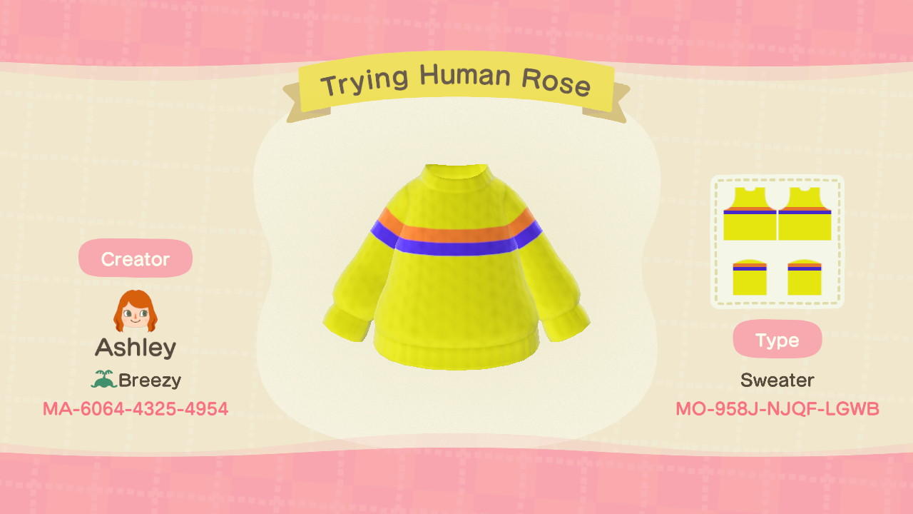 Animal Crossing Design Code: MO-958J-NJQF-LGWB Trying Human - Rose