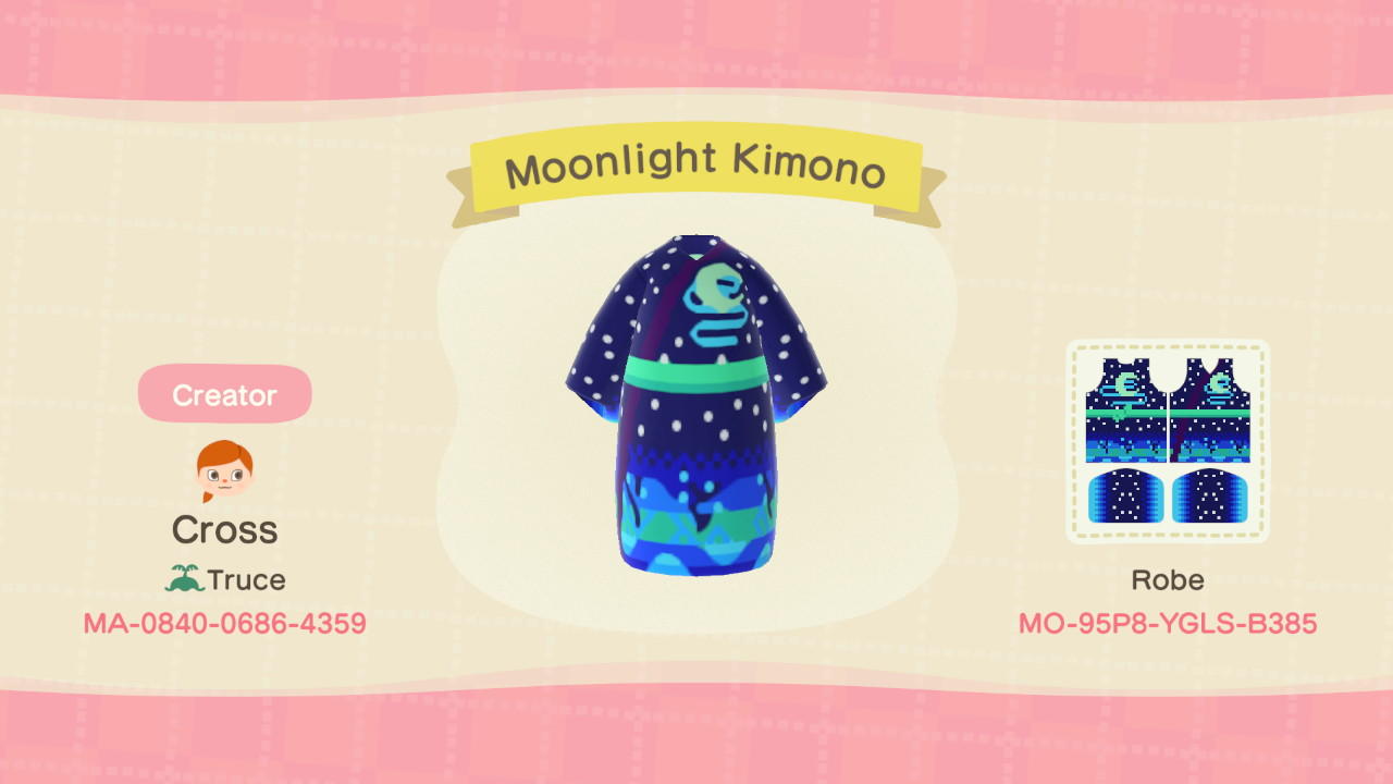 Animal Crossing Design Code: MO-95P8-YGLS-B385 Moonlight Kimono