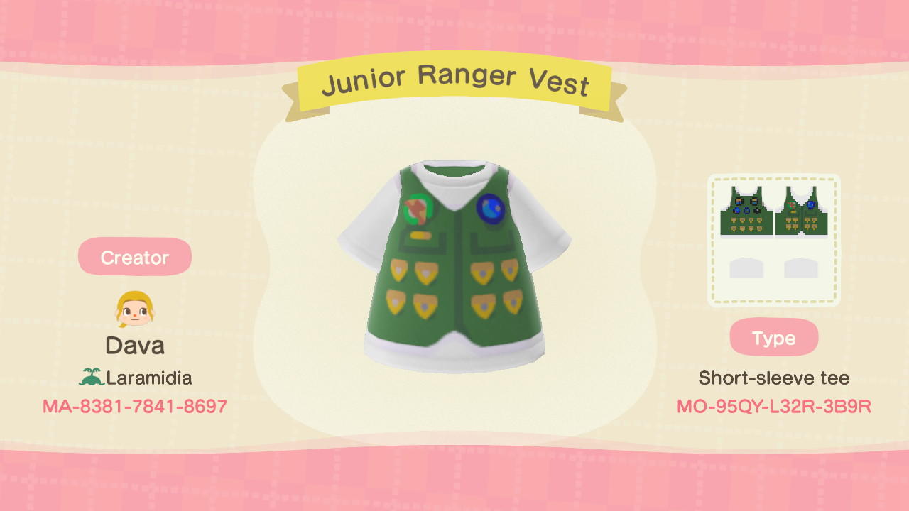Animal Crossing Design Code: MO-95QY-L32R-3B9R Junior Ranger Vest