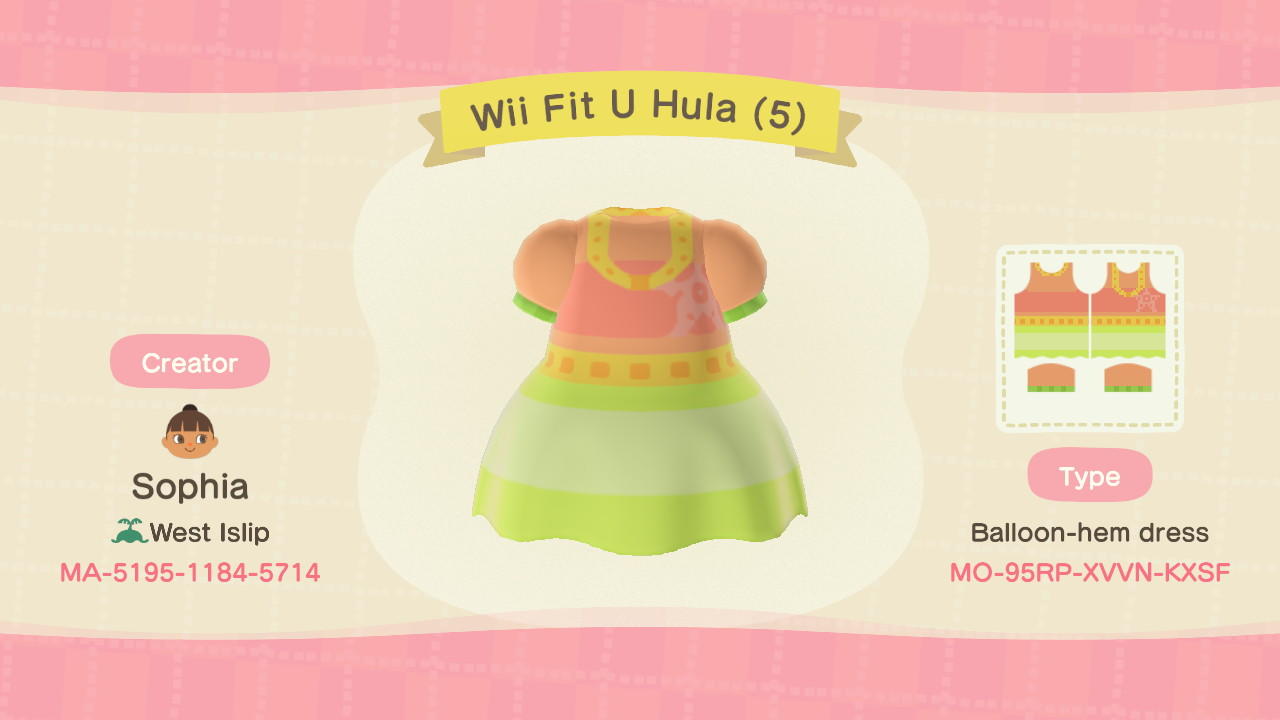 Animal Crossing Design Code: MO-95RP-XVVN-KXSF Wii Fit U Hula