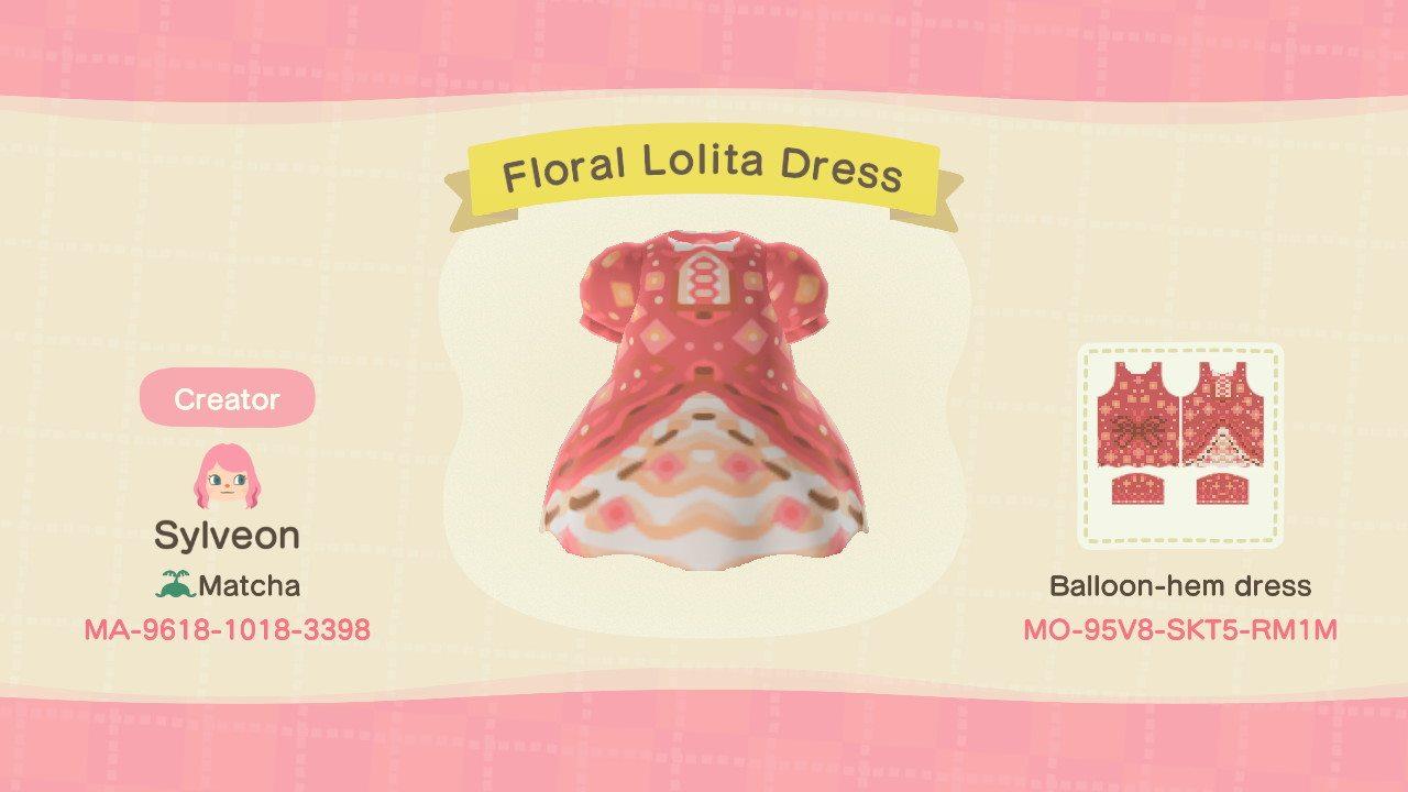Animal Crossing Design Code: MO-95V8-SKT5-RM1M Floral Lolita Dress