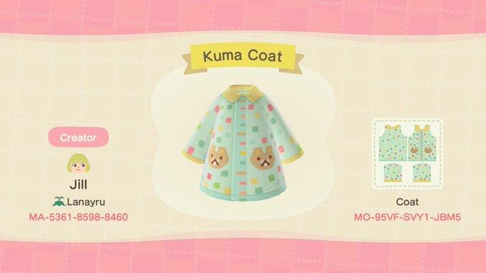 Animal Crossing Design Code: MO-95VF-SVY1-JBM5 Kuma Coat