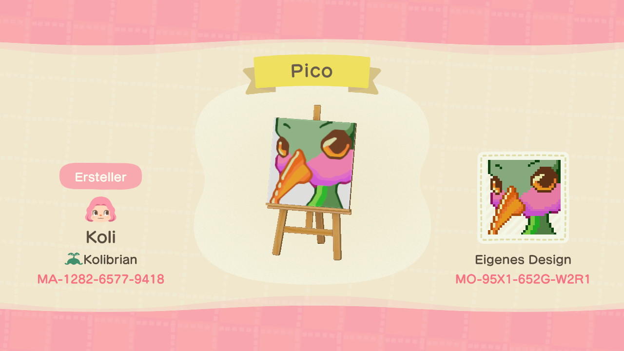 Animal Crossing Design Code: MO-95X1-652G-W2R1 Pico